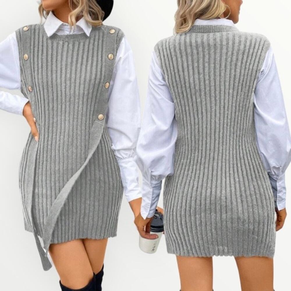 LAST CHANCE SHEIN Gray Ribbed Sweater Dress